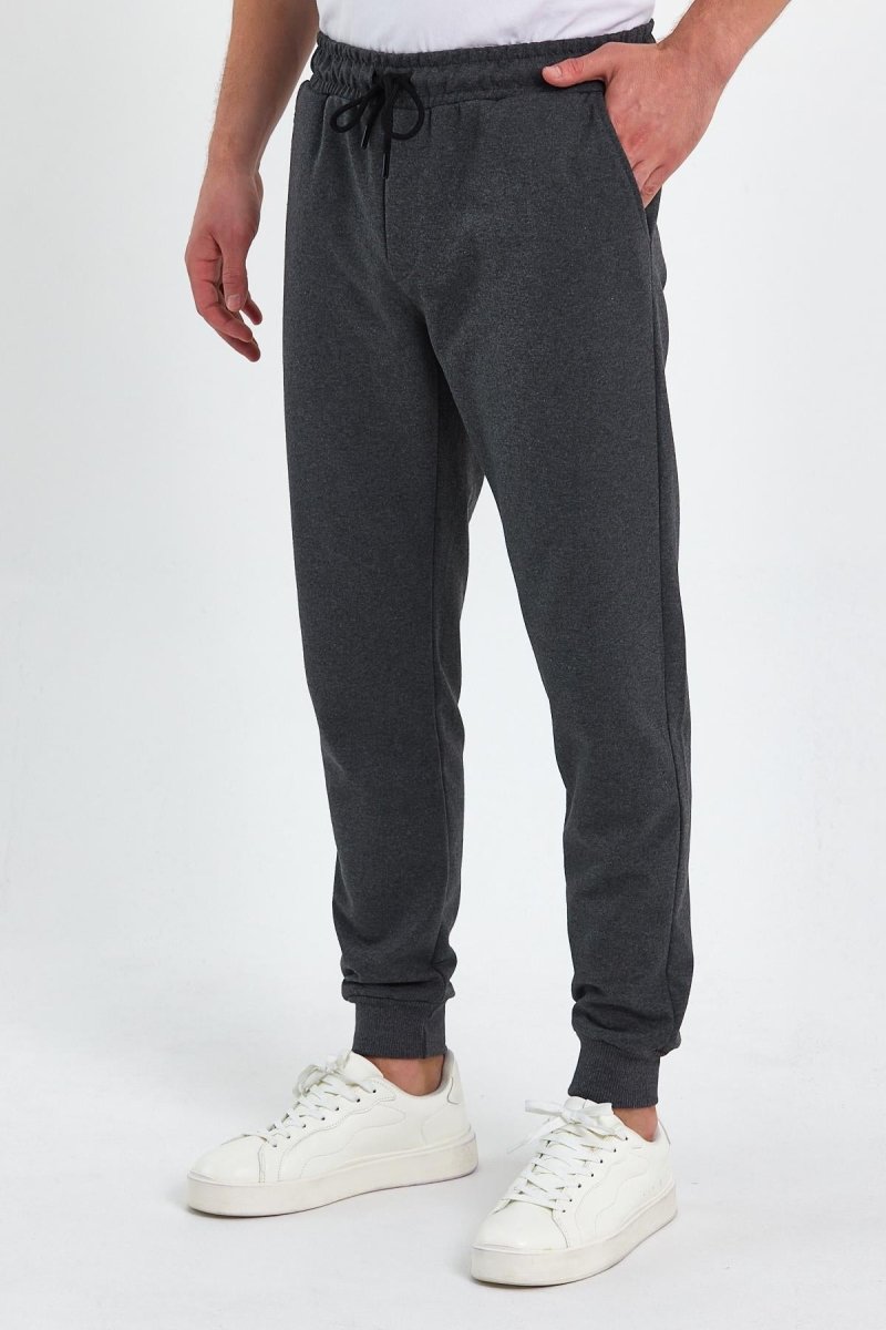 Erkek Antrasit Arka Cep Etiket Detaylı Paça Lastikli Regular Fit Eşofman Altı - MMETALIC