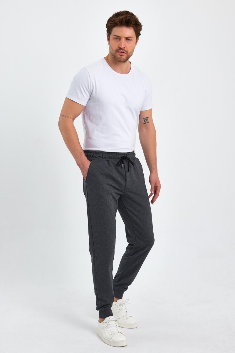 Erkek Antrasit Arka Cep Etiket Detaylı Paça Lastikli Regular Fit Eşofman Altı - MMETALIC