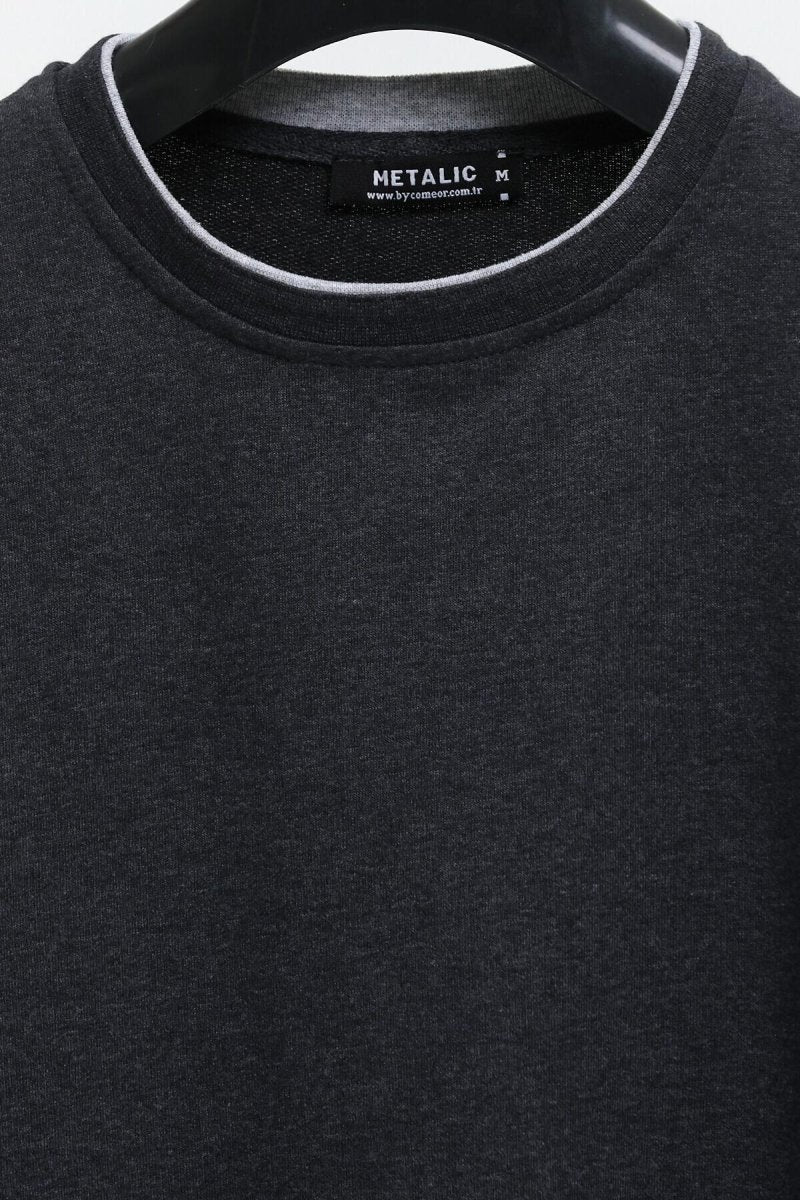 Erkek Antrasit Çift Bisiklet Yaka Baskı Detaylı Standart Rahat Kesim Sweatshirt - MMETALIC