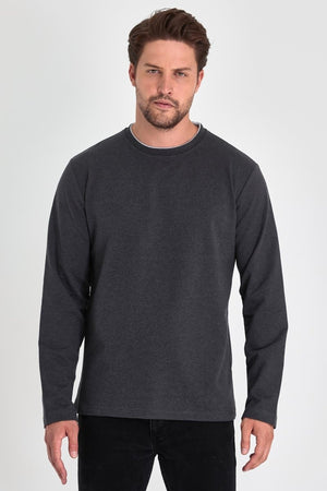 Erkek Antrasit Çift Bisiklet Yaka Standart Rahat Kesim Sweatshirt - MMETALIC