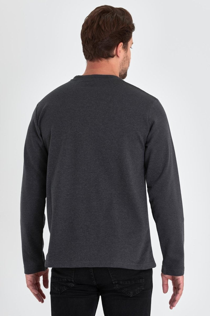 Erkek Antrasit Çift Bisiklet Yaka Standart Rahat Kesim Sweatshirt - MMETALIC