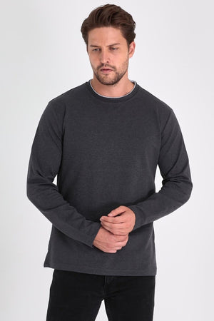 Erkek Antrasit Çift Bisiklet Yaka Standart Rahat Kesim Sweatshirt - MMETALIC