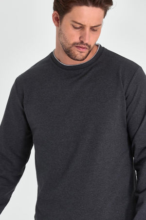 Erkek Antrasit Çift Bisiklet Yaka Standart Rahat Kesim Sweatshirt - MMETALIC