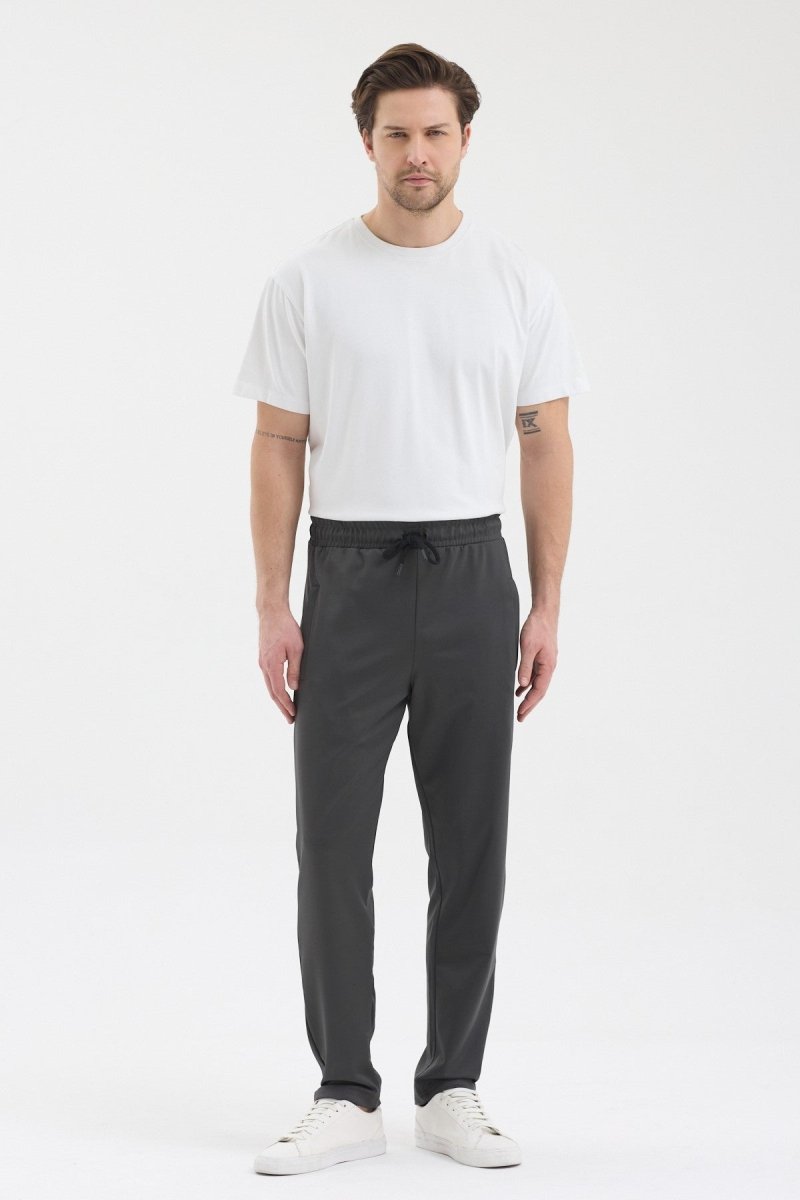 Erkek Antrasit Fermuar Cepli Beli Lastikli Dalgıç Kumaş Düz Paça Rahat Pamuklu Jogger Eşofman Altı - MMETALIC