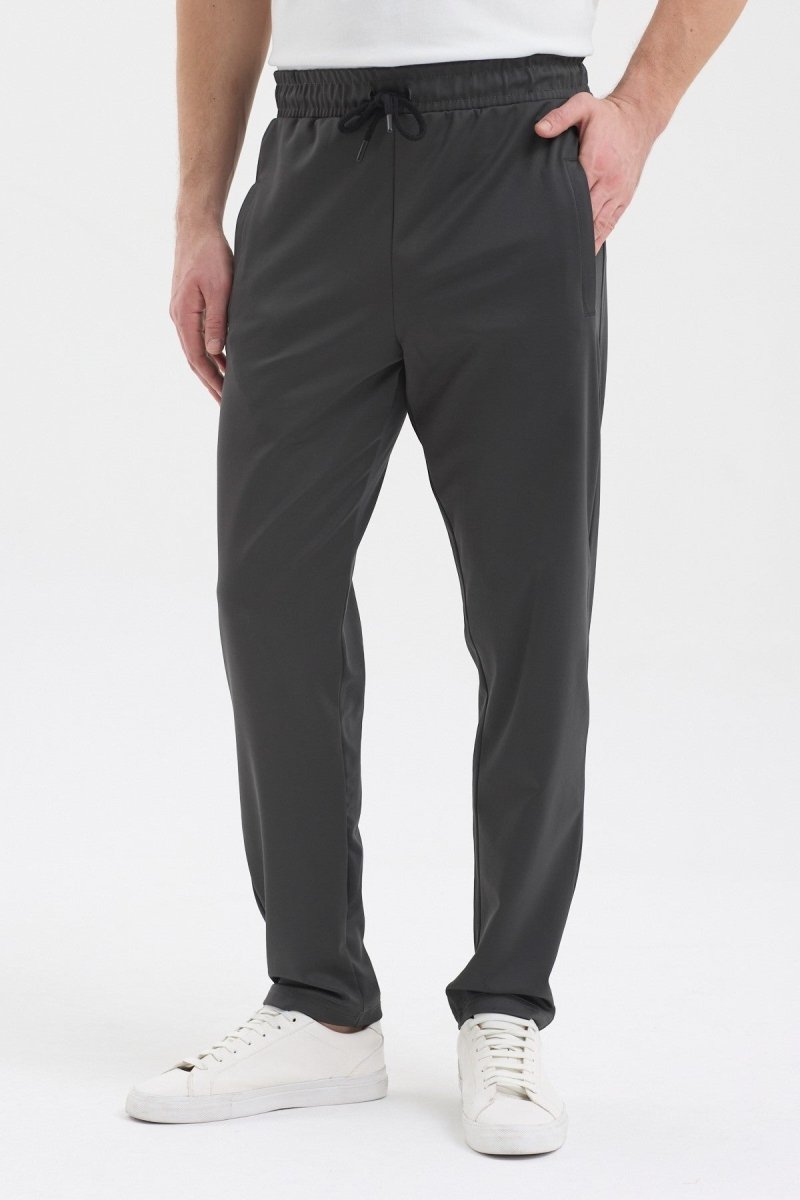 Erkek Antrasit Fermuar Cepli Beli Lastikli Dalgıç Kumaş Düz Paça Rahat Pamuklu Jogger Eşofman Altı - MMETALIC