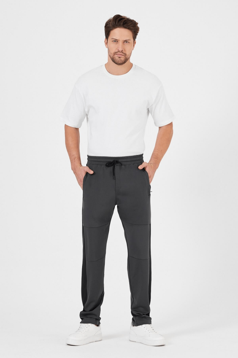 Erkek Antrasit Standart Fit Normal Kesim Düz Paça Cep Fermuarlı Rahat Jogger Eşofman Altı - MMETALIC
