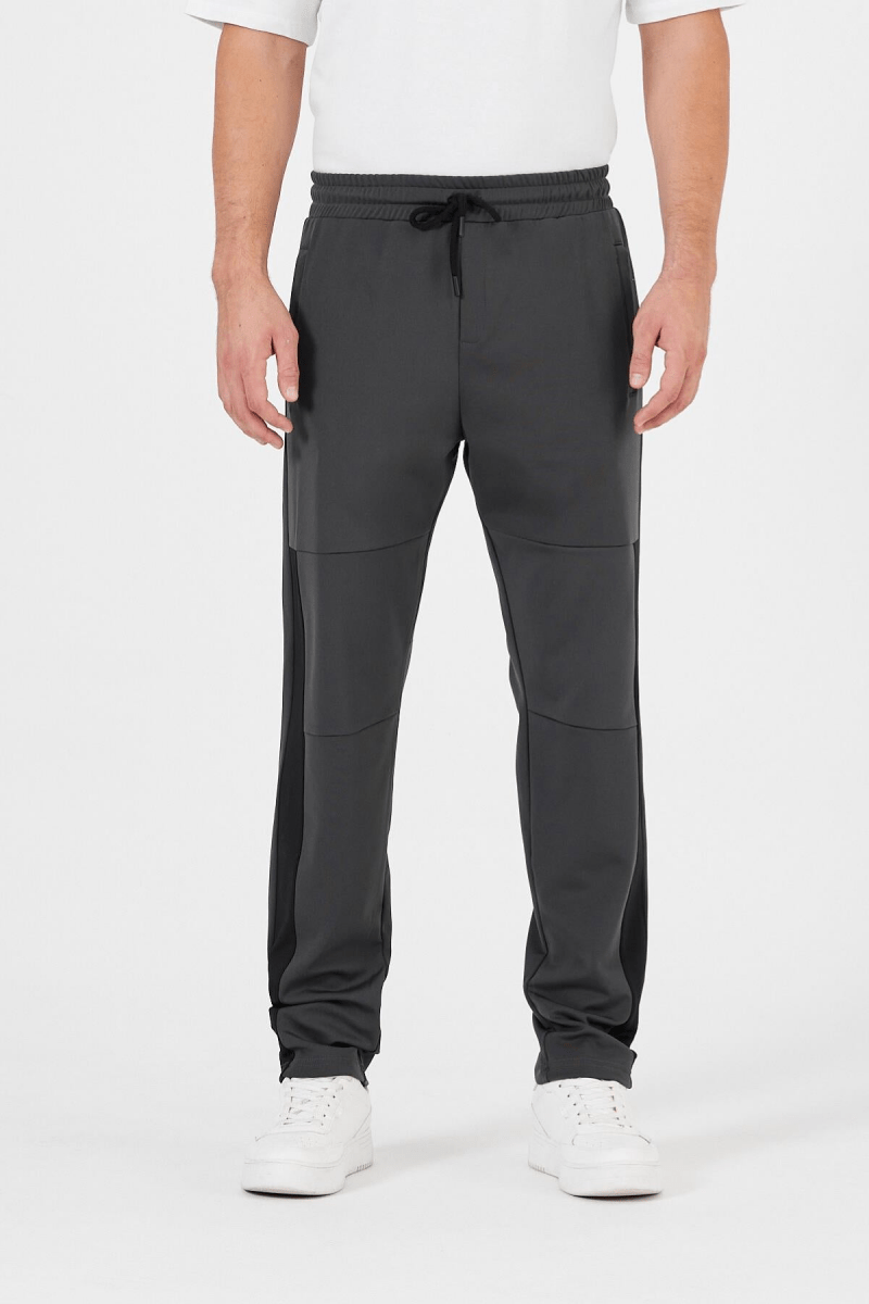 Erkek Antrasit Standart Fit Normal Kesim Düz Paça Cep Fermuarlı Rahat Jogger Eşofman Altı - MMETALIC