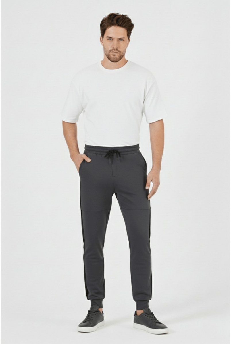 Erkek Antrasit Standart Fit Normal Kesim Paça Ribanalı Cepli Rahat Jogger Eşofman Altı MTLCE101 - MMETALIC