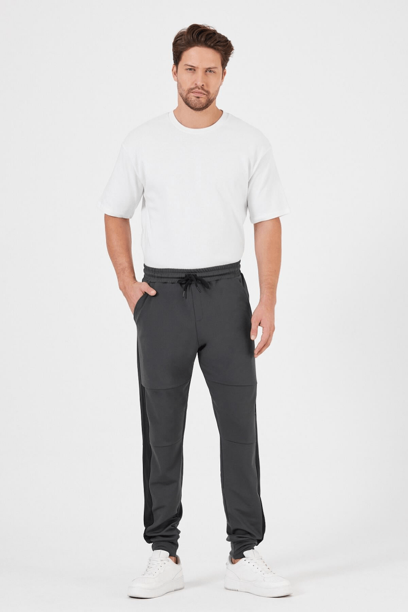 Erkek Antrasit Standart Fit Normal Kesim Paça Ribanalı Cepli Rahat Jogger Eşofman Altı MTLCE101 - MMETALIC