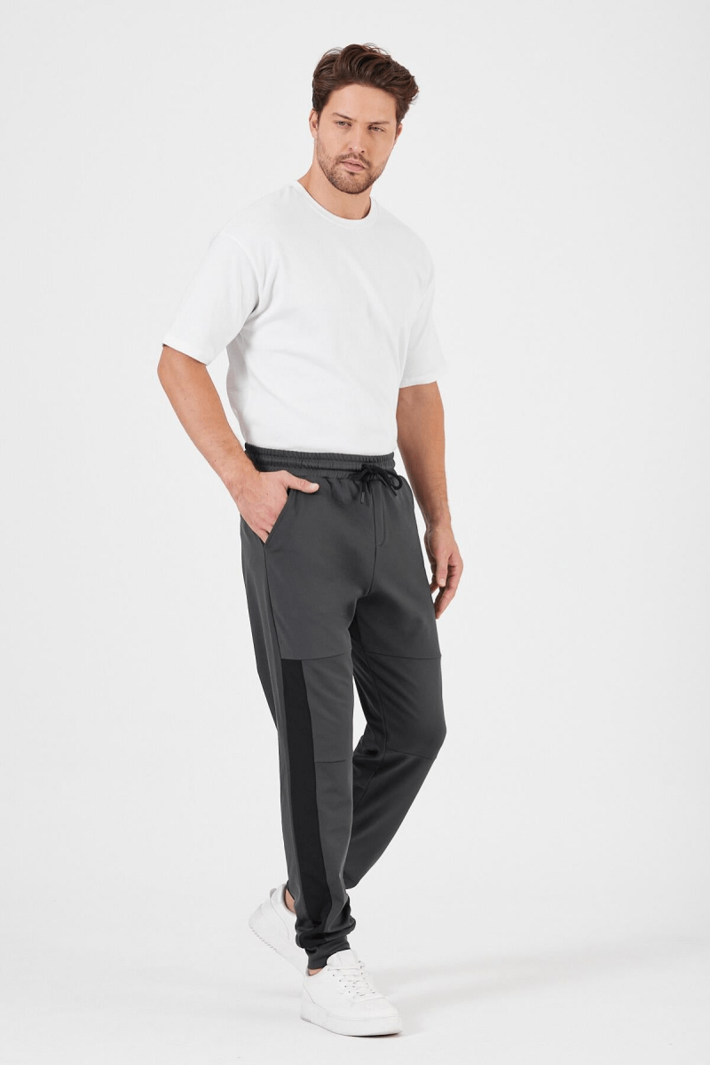 Erkek Antrasit Standart Fit Normal Kesim Paça Ribanalı Cepli Rahat Jogger Eşofman Altı MTLCE101 - MMETALIC