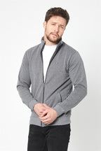 Erkek Antrasit Uzun Kollu Önü Fermuarlı Hırka MTLCE8293 - Antrasit - MMETALIC