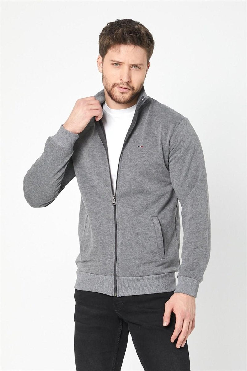 Erkek Antrasit Uzun Kollu Önü Fermuarlı Hırka MTLCE8293 - Antrasit - MMETALIC