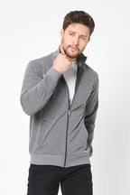 Erkek Antrasit Uzun Kollu Önü Fermuarlı Hırka MTLCE8293 - Antrasit - MMETALIC