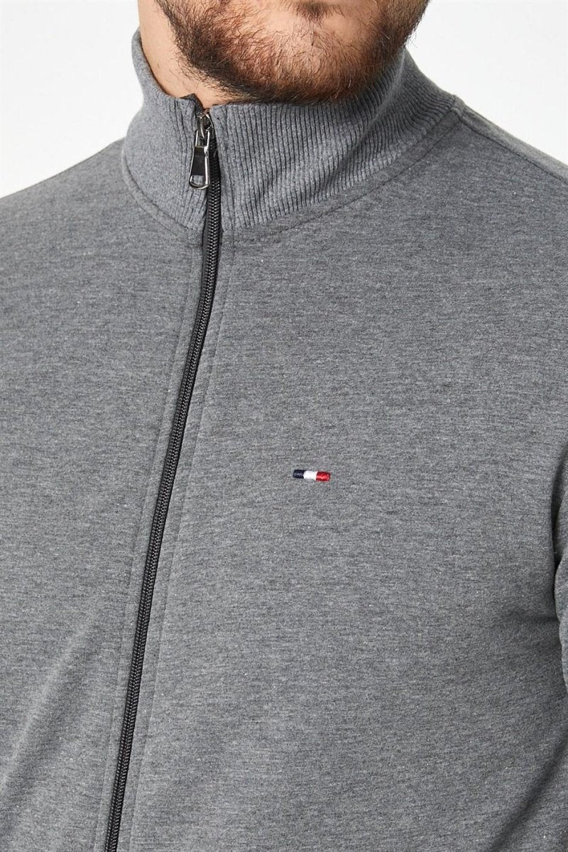 Erkek Antrasit Uzun Kollu Önü Fermuarlı Hırka MTLCE8293 - Antrasit - MMETALIC