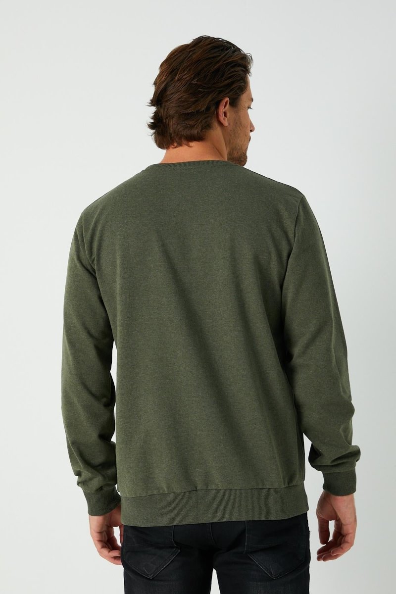 Erkek Basic Bisiklet Yaka Haki Sweatshirt - MMETALIC