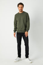 Erkek Basic Bisiklet Yaka Haki Sweatshirt - MMETALIC