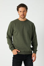 Erkek Basic Bisiklet Yaka Haki Sweatshirt - MMETALIC