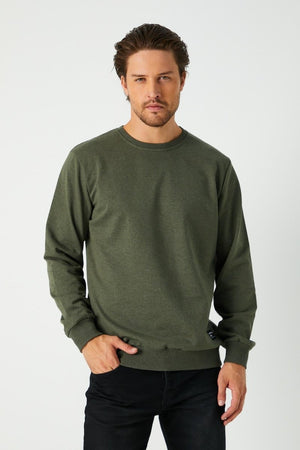 Erkek Basic Bisiklet Yaka Haki Sweatshirt - MMETALIC