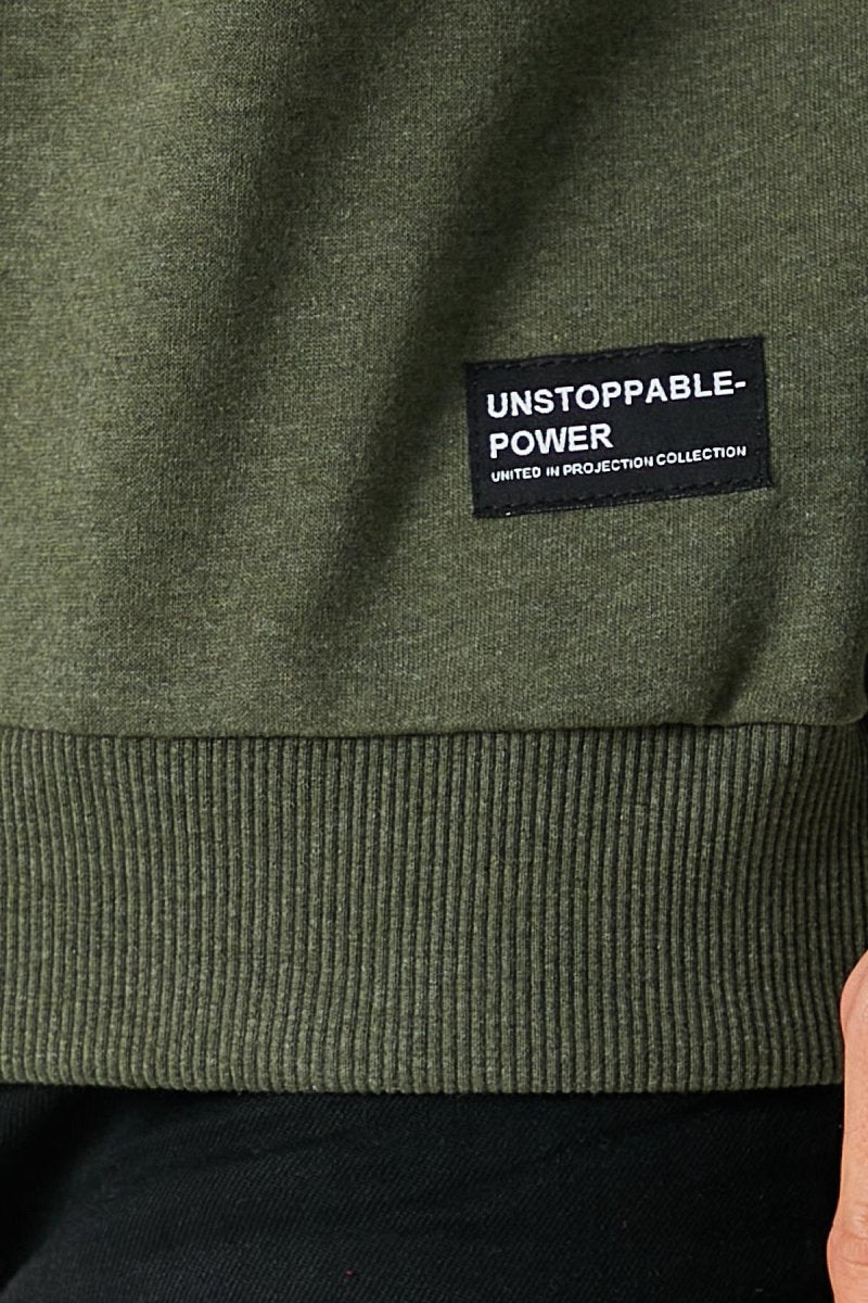 Erkek Basic Bisiklet Yaka Haki Sweatshirt - MMETALIC