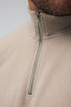 Erkek Bej Standart Fit Normal Kesim Pamuklu Yarım Fermuarlı Dik Yaka Pamuklu Sweatshirt - MMETALIC