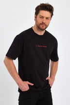 Erkek Beyaz Baskılı Basic Oversize Bisiklet Yaka Kısa Kollu T-shirt - MMETALIC