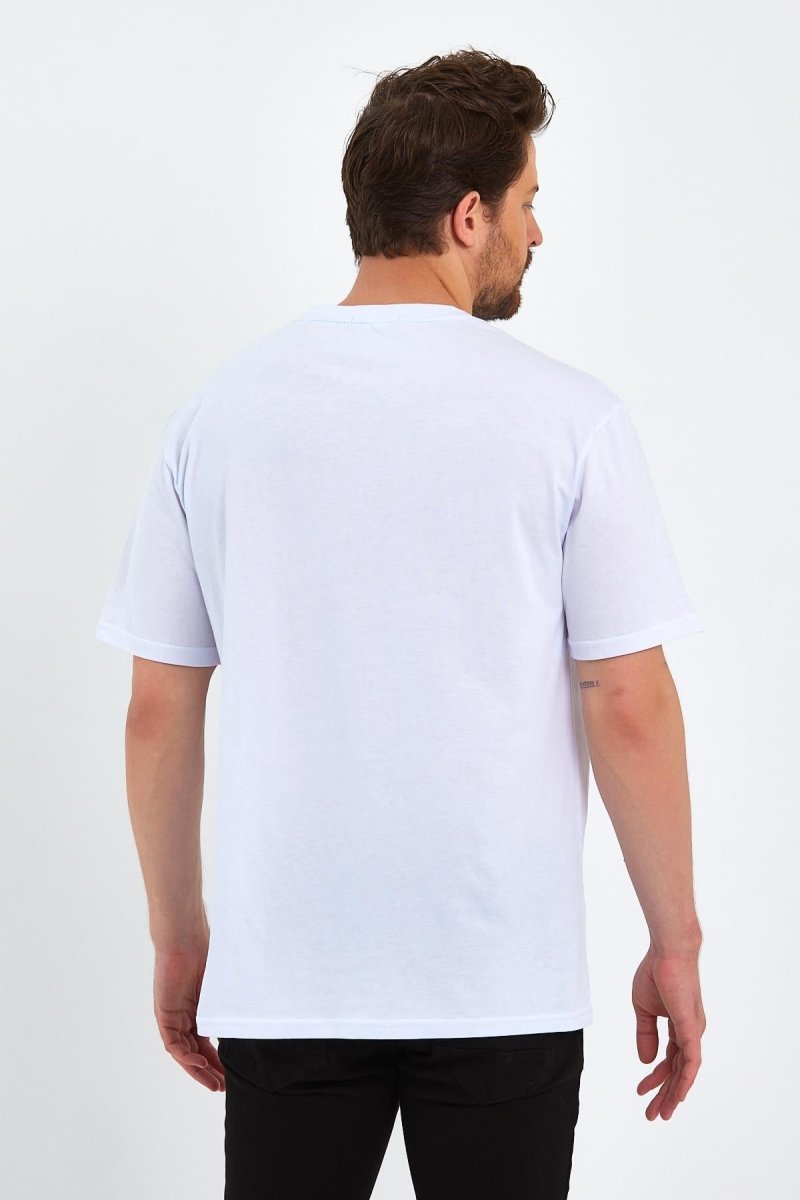 Erkek Beyaz Baskılı Basic Oversize Bisiklet Yaka Kısa Kollu T-shirt - MMETALIC
