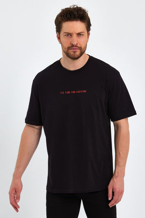 Erkek Beyaz Baskılı Basic Oversize Bisiklet Yaka Kısa Kollu T-shirt - MMETALIC