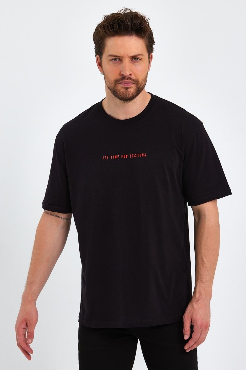 Erkek Beyaz Baskılı Basic Oversize Bisiklet Yaka Kısa Kollu T-shirt - MMETALIC