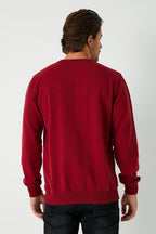 Erkek Bordo Basic Bisiklet Yaka Sweatshirt - MMETALIC