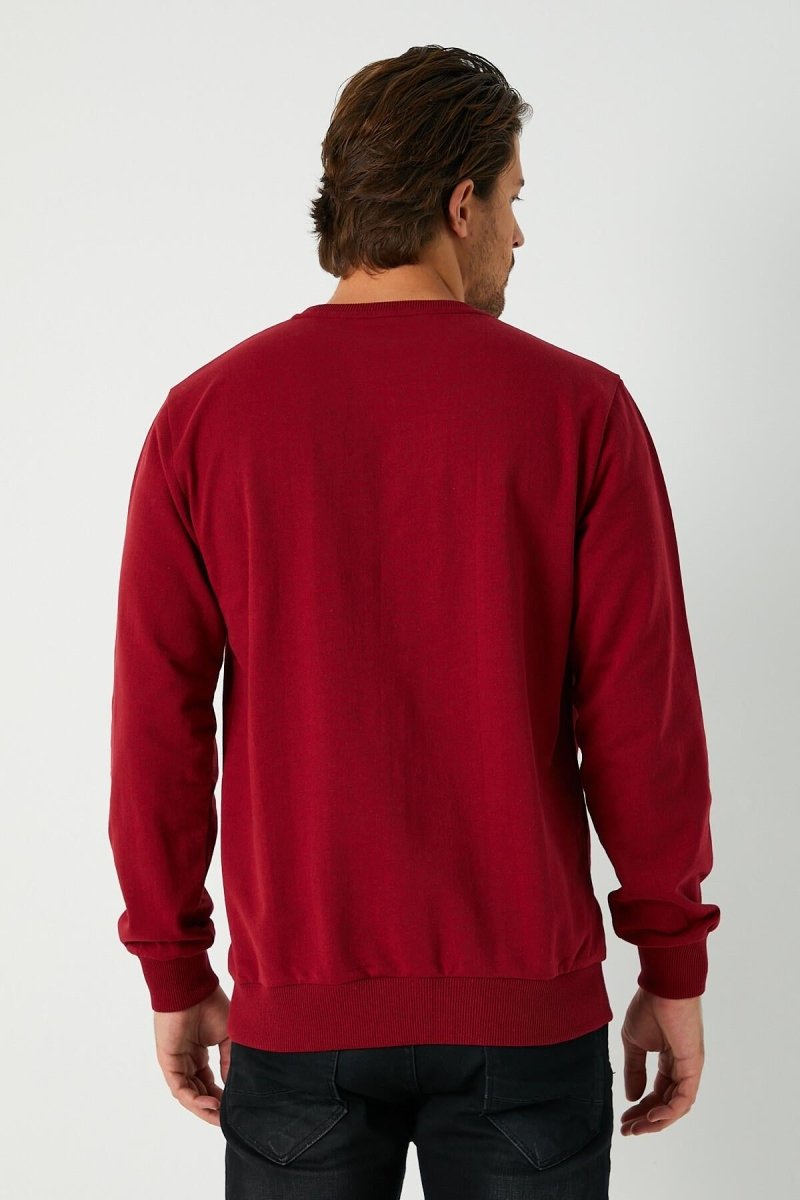 Erkek Bordo Basic Bisiklet Yaka Sweatshirt - MMETALIC