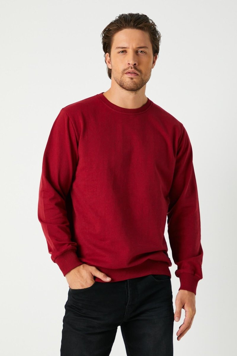 Erkek Bordo Basic Bisiklet Yaka Sweatshirt - MMETALIC