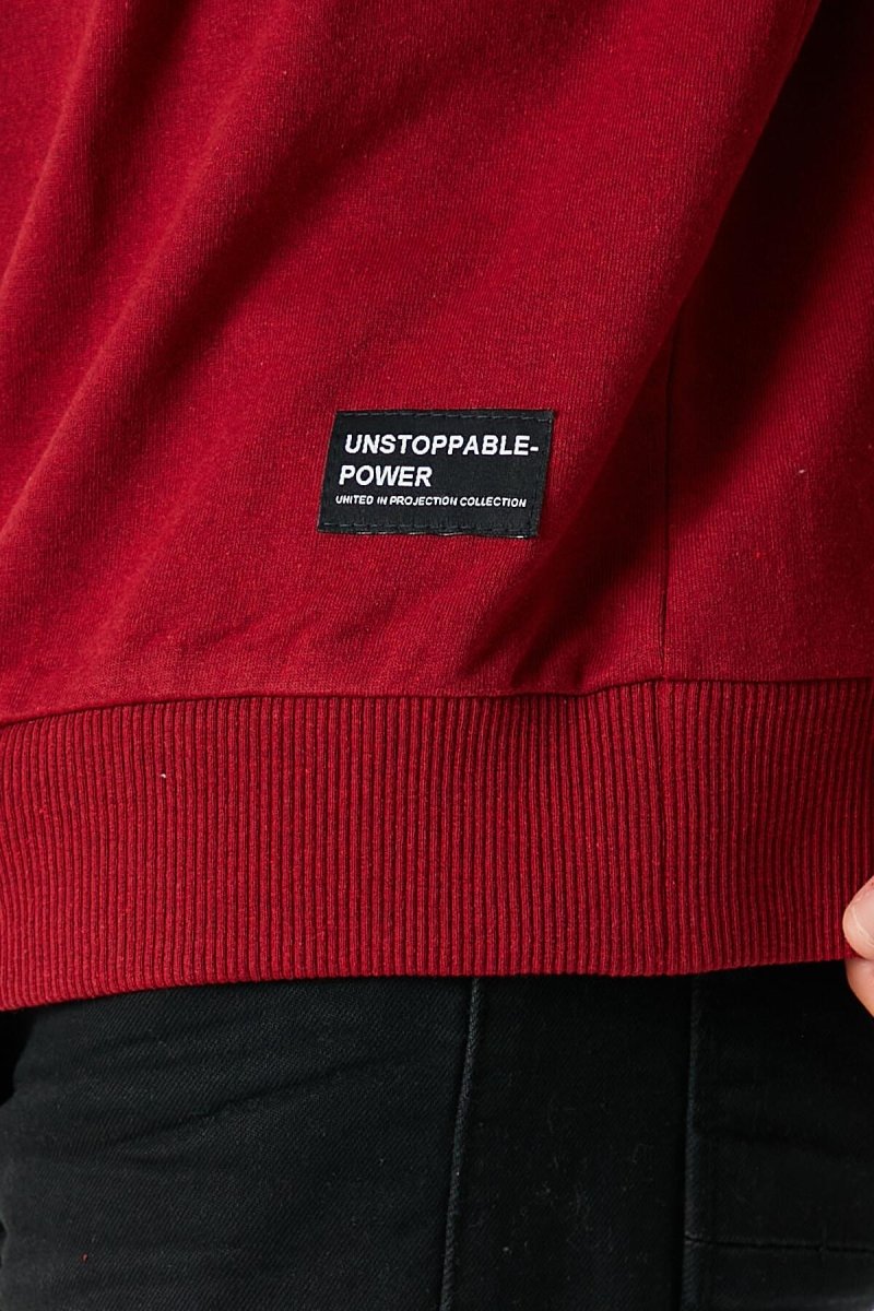 Erkek Bordo Basic Bisiklet Yaka Sweatshirt - MMETALIC