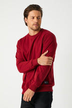 Erkek Bordo Basic Bisiklet Yaka Sweatshirt - MMETALIC