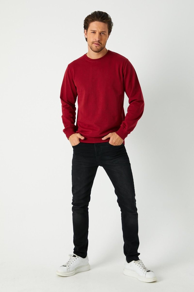 Erkek Bordo Basic Bisiklet Yaka Sweatshirt - MMETALIC