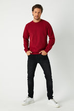 Erkek Bordo Basic Bisiklet Yaka Sweatshirt - MMETALIC
