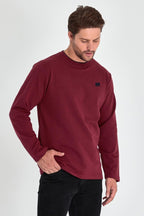 Erkek Bordo Çift Bisiklet Yaka Baskı Detaylı Standart Rahat Kesim Sweatshirt - MMETALIC