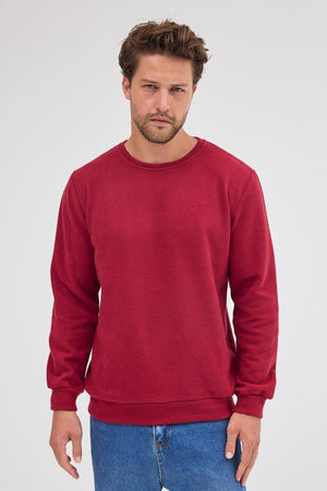 Erkek Bordo Standart Fit Normal Kesim Pamuklu Basic Bisiklet Yaka Sweatshirt MTLCE113 - Bordo - MMETALIC