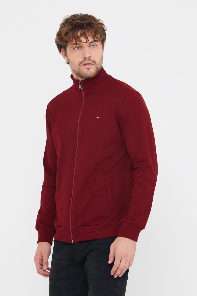 Erkek Bordo Uzun Kollu Önü Fermuarlı Hırka MTLCE8293 - Bordo - MMETALIC
