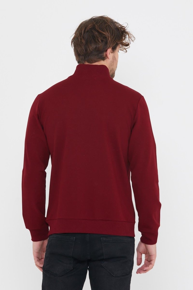 Erkek Bordo Uzun Kollu Önü Fermuarlı Hırka MTLCE8293 - Bordo - MMETALIC