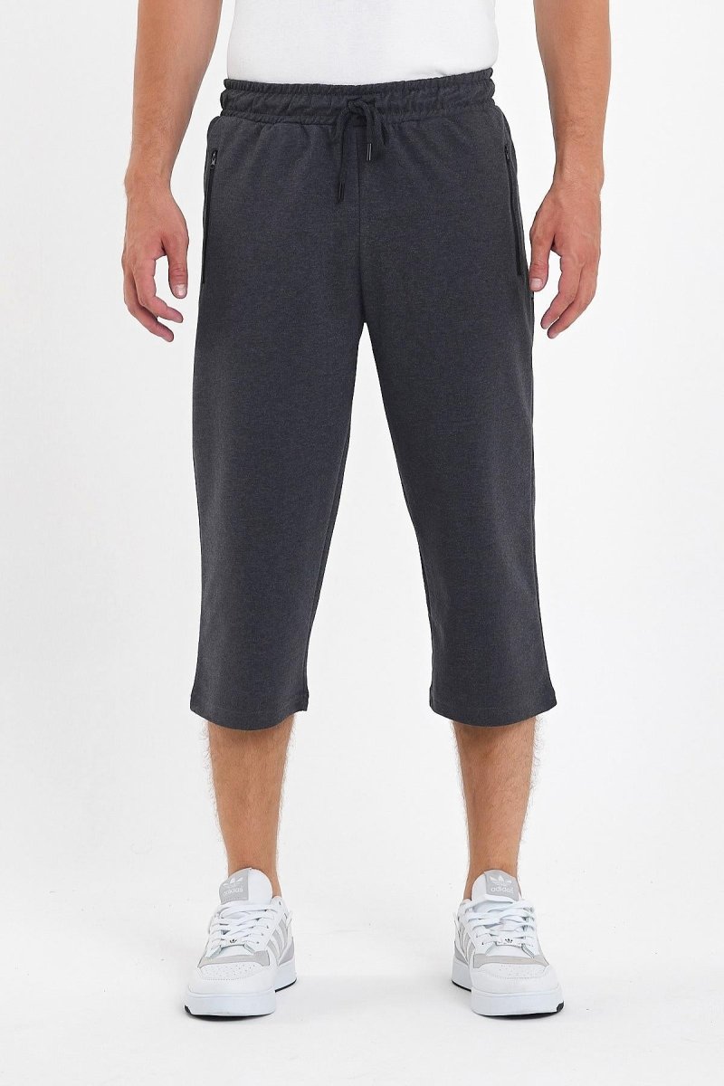 Erkek Cepleri Fermuarlı Antrasit Bermuda Diz Altı Kapri Beli Ayarlanabilir Lastikli Uzun Şort - MMETALIC