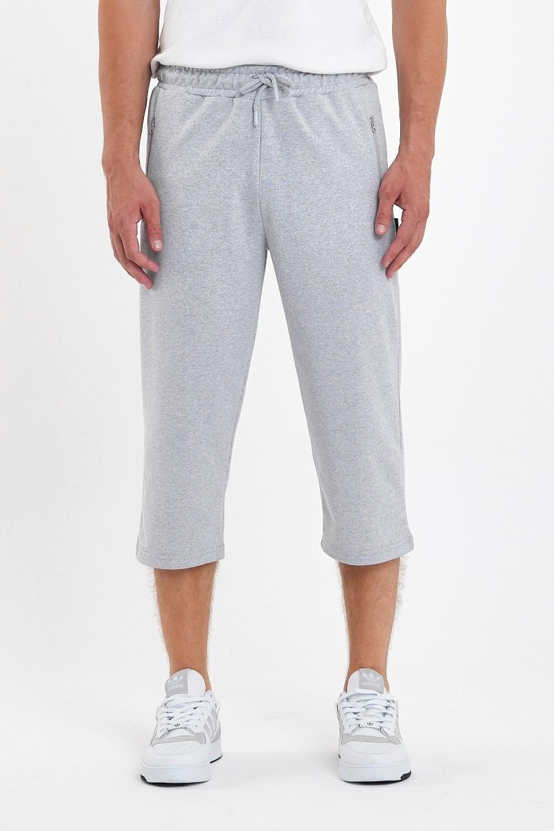 Erkek Cepleri Fermuarlı Gri Bermuda Diz Altı Kapri Beli Ayarlanabilir Lastikli Uzun Şort - MMETALIC