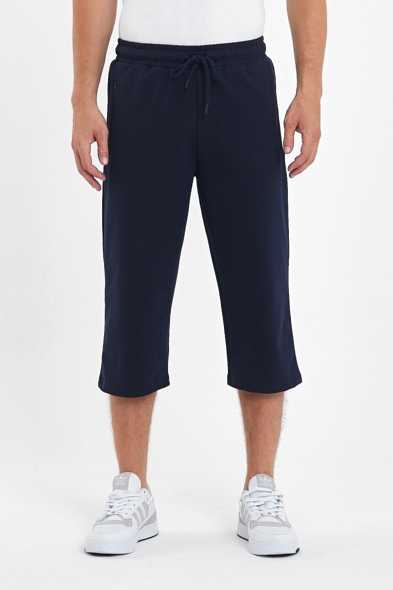 Erkek Cepleri Fermuarlı Lacivert Bermuda Diz Altı Kapri Beli Ayarlanabilir Lastikli Uzun Şort - MMETALIC