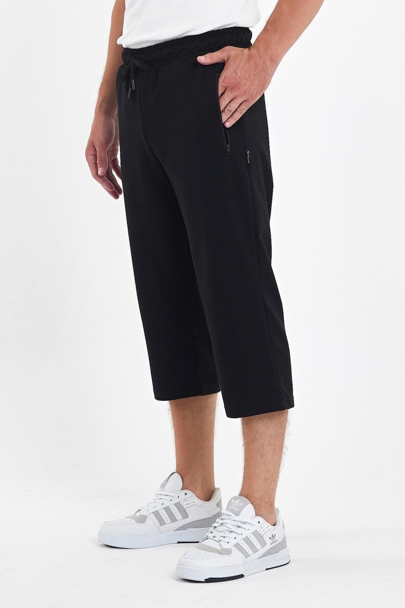 Erkek Cepleri Fermuarlı Siyah Bermuda Diz Altı Kapri Beli Ayarlanabilir Lastikli Uzun Şort MTLCE94 - MMETALIC