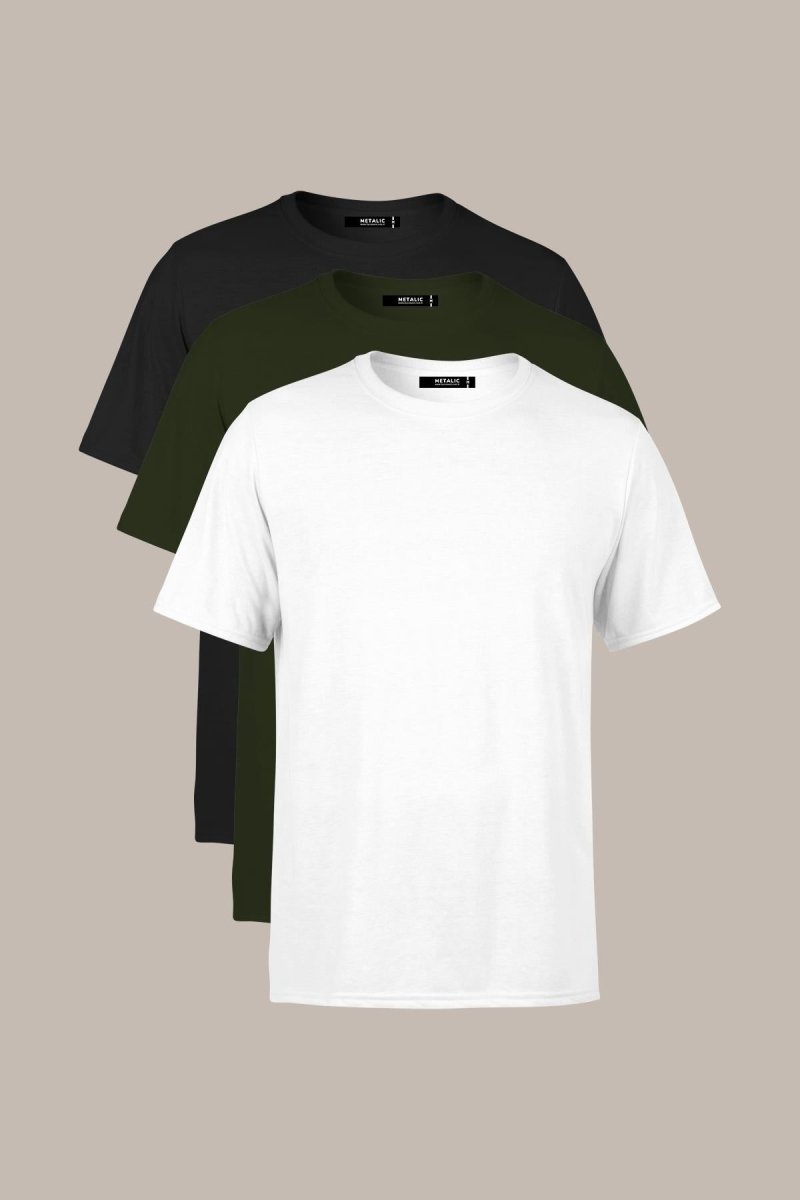 Erkek Çok Renkli T-Shirt Regular Fit Rahat Kesim Bisiklet Yaka 3'lü Basic Tişört Paketi - MMETALIC