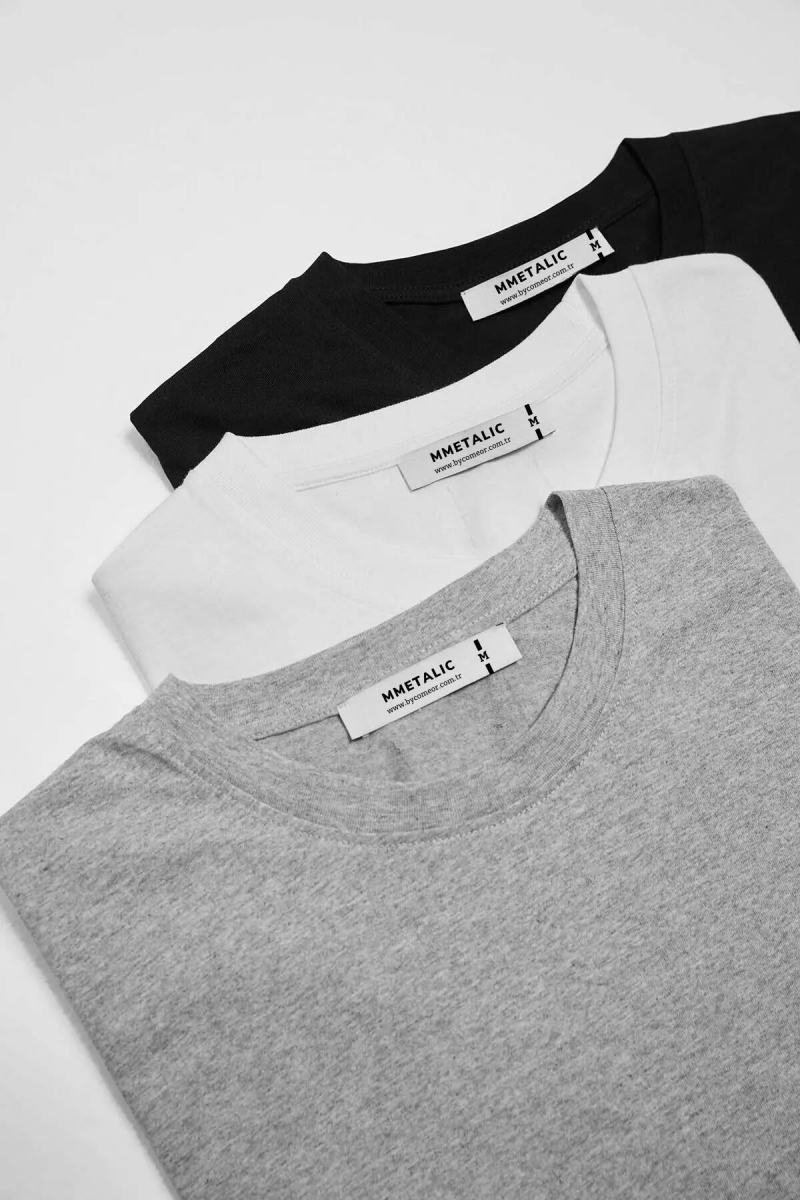 Erkek Çok Renkli T-Shirt Regular Fit Rahat Kesim Bisiklet Yaka 3'lü Basic Tişört Paketi - MMETALIC