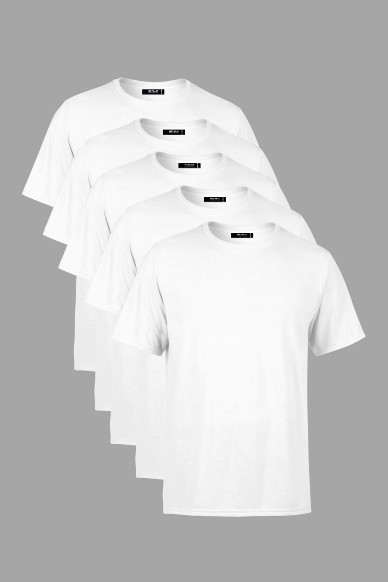 Erkek Çok Renkli T-Shirt Regular Fit Rahat Kesim Bisiklet Yaka 5'li Basic Tişört Paketi - MMETALIC