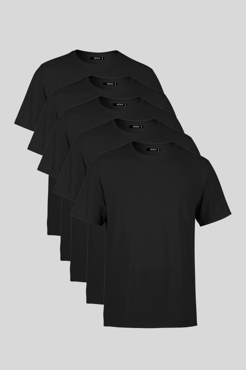 Erkek Çok Renkli T-Shirt Regular Fit Rahat Kesim Bisiklet Yaka 5'li Basic Tişört Paketi - MMETALIC
