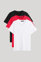 Erkek Çok Renkli T-Shirt Regular Fit Rahat Kesim V Yaka 3'lü Basic Tişört Paketi - MMETALIC