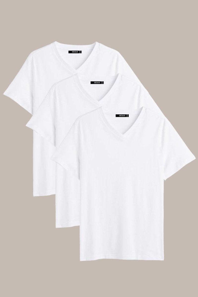 Erkek Çok Renkli T-Shirt Regular Fit Rahat Kesim V Yaka 3'lü Basic Tişört Paketi - MMETALIC