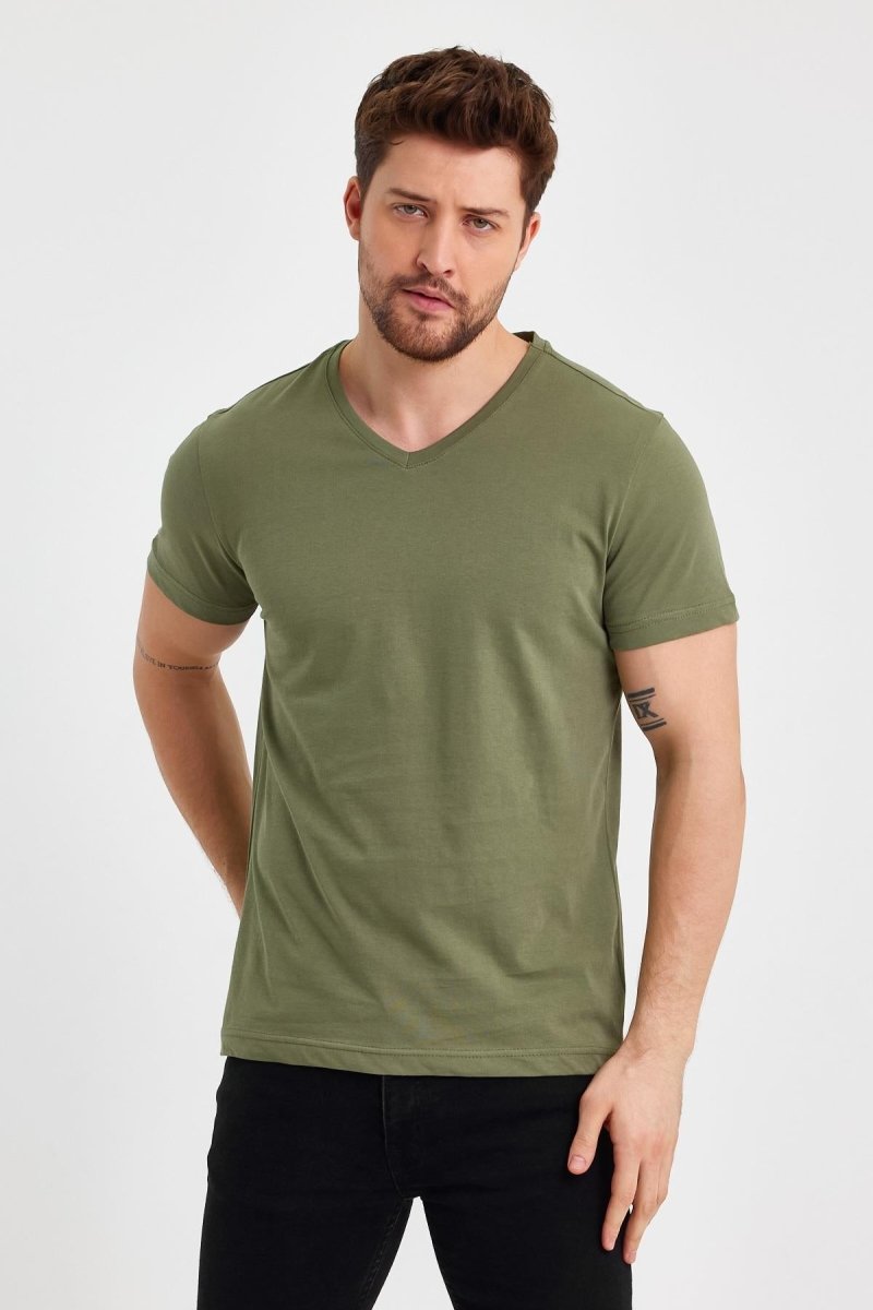 Erkek Çok Renkli T-Shirt Regular Fit Rahat Kesim V Yaka 3'lü Basic Tişört Paketi - MMETALIC